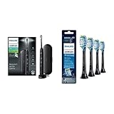 Philips Sonicare ProtectiveClean 4500 elektrische Zahnbürste HX6830/53 – Schallzahnbürste mit 2 Putzprogrammen – Schwarz & Original Aufsteckbürste Premium Plaque Defence HX9044/33, 4er Pack, Schw