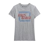 HARLEY-DAVIDSON Damen T-Shirt Outline - Retro Logo Tee Shirt - Kurzarm Oberteil für Frauen mit Rippstrick Rundhals Grau, M