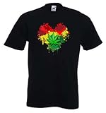 Rasta Herz Herren T-Shirt (Größen S – XXXL), Schwarz, rastaheart_MB6