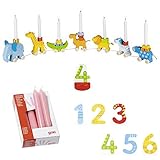 goki 2665 Geburtstagszug Zahlen 1-6 10er Set Kerzen rosa Holz Tiere Geburtstagskaraw