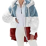 WANGTIANXUE Damen Mantel Sherpa Plüsch Jacke Winterjacke Frauen Übergangsjacke Mit Kapuze Lose Langarm Reißverschluss Mantel Jacke Herbst Winter Lässige Warme Outwear Steppjack