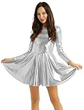 QJHDO Sexy Dessous Für Damendamen Dessous Sexy Kleid Glänzendes Langarmkleid Partykleid Unterwäsche Exotic-Silver_L