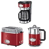 Russell Hobbs Retro Ribbon Red Frühstückset Toaster, Wasserk