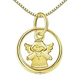 CLEVER SCHMUCK Set Goldener Kleiner Taufring glänzend Zirkonia Weiss mit Einhänger 7 mm Kinderengel Kreuzkettchen tragend seidenmatt 333 Gold 8 Karat mit vergoldeter Kette Venezia 38