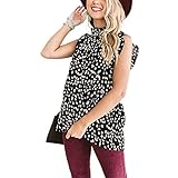 HHuin Bedruckte Kurzarm Leopardenmuster Lotus Blatt Kragen Pullover Bluse Polka Dot Print Plissee Hemd Mode B