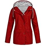 TinaDeer Damen Regenjacke Wasserdicht Winddicht Atmungsaktiv mit Kapuze Regenmantel Übergangsjacke Einfarbig Hooded Jacke Windbreaker Winterjacke Funktionsjacke Outdoorjacke Outwear (Rot, XL)