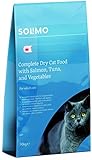 Amazon-Marke: Solimo - Komplett-Trockenfutter für erwachsene Katzen mit Lachs, Thunfisch und Gemüse, 1er Pack (1 x 10 kg)