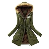 UoBfine warme Damen Winter Jacke lang Teddyfell Winterjacke Parka Mantel Damen Winter Jacke Teddyfell Warm Kuschelig Kurz Mantel Parka Kapuze Parka Baumwolljacke Lange Warme Winterparka (Grün, M)