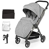 skiddoü Babybuggy, Mell leichter Reisebuggy, zusammenklappbar Kinderwagen, leicht, klappbares Kinderbuggy, Babywagen, stoß-absorbierende Räder, regulierbare Rückenlehne, wasserdicht, hellg