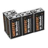 4 Stück Shentec 9V Akku 800mAh Li-ion Akku 9V Block Wiederaufladbare Batterien 6F22,Lithium-ion 9 Volt Aufladbare Akkubatterien mit geringer Selbstentladung & Lange Leb