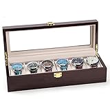 LIJINBO Uhrenbox, 6 Gitter Holzuhren Lagerung Geschenkbox for Männer Frauen Mit Glas Display Watch Jewellery Organizer Fall (Color : Brown, Size : 31X12X8.5CM)