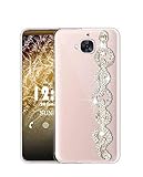 Sunrive Kompatibel mit HTC One M9 Plus Hülle Silikon,Handykette Glitzer Diamant Strass Handyhülle Transparent Schutzhülle Etui Kette Case Backcover Handschlaufe(Ring) MEHRWEG