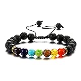 AFSTALR 7 Chakra Armband Echte Steine Elastisch Lava Armband für Damen Naturstein Heilsteine Armband Yoga Armb