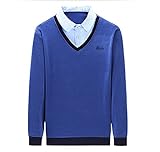 FENXIXI Gefälschtes zweiteiliges Herren-Poloshirt, langärmelig, warm, Herbst und Winter, Slim Fit Kleidung Tops (Farbe: Königsblau, Größe: XXL)