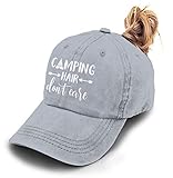 HHNLB Camping Hair Don't Care Pferdeschwanz-Hut, Denim, gewaschen, verstellbare Baseballkappe für Frauen, Pferdeschwanz Grau, Einheitsgröß
