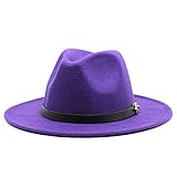 Tanxinxing Herren Winter Herbst Fedora Hut Top Jazz Hut Bowler Hut mit Ledergürtel Panamahut (Farbe: Violett, Größe: 59-61 cm)