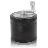 Dcou Handkurbel Premium Mühle unzerbrechlich CNC Aluminium Metall Kräuter Mahler Schleifer, 4 Teile, Ø55mm (Schwarz)