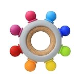 Arudyo Beißring aus Silikon BPA-frei Baby Beißring Spielzeug Baby Ruder Greifling Beißring Baby Zahnen Nursing Zubehör mitHölzern Ring (8 Richtungen - Regenbogen)