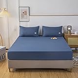 HAIBA Spannbettlaken 100% Baumwolle Jersey-Stretch, Ultra Weich und Bügelfrei mit,Blau,200cmx220cm+25