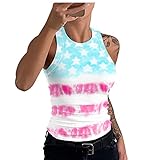 Frauen Tie-Dye Enges Ärmelloses Shirt Slim Weste Blusen Sommer Leopard Print Tops Rundhals T Shirts für Frauen Casual Tank Tops Pullover Basic Cami Top, rose, X-Larg