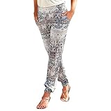 Lulupi Damen Pant Lange Haremshose Schlupfhose Strandhose Sommer Hose Straight Bein Hose Flower Freizeithose Stoffhose in fließend weicher Q