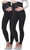 Be Mammy Lange Umstandsleggings aus Viskose BE-02 2er Pack (Schwarz/Schwarz, M)