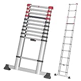 Hailo T80 FlexLine Alu Teleskopleiter | 11 Sprossen belastbar bis 150 kg | bis 3,22 m Leiterhöhe einstellbar | einzelne Sprossen ausfahrbar | farbige Verriegelungsanzeige | Quertraverse| silb