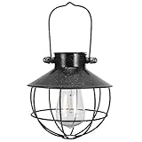 AUNMAS Solar Laterne, LED Outdoor Yard Hanging Decor Lichter Wasserdichtes Licht Dekor Warmweißes Eisen Tragbar Schwarz Runde Kapuze (7.1x7.1in)