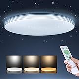 SHILOOK Led Deckenleuchte Dimmbar mit Fernbedienung 24W, Sternenhimmel Deckenlampe für Schlafzimmer Kinderzimmer küche Wohnzimmer, Rund Flach 40