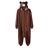 Schlafanzug Animal Onesie Plus Size Bär Kigurumis Erwachsene Frauen Männer Pyjama Schlaf Overall Polar Fleece Zipper Jumpsuit-M