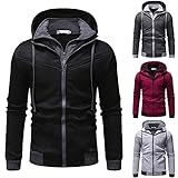 2022Herren Hoodie Mit Kapuze Sportlich Doppel Reißverschluss Sweatshirt Einfarbig Langarm Pullover Stehkragen Kordelzug Kapuzen Sweater Baumwolle Mäntel Winter Jacke Dicker Winddichte Outdoorjack