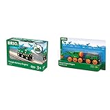 BRIO Bahn 33214 - Batterie-Frachtlok & Bahn 33698 - Grüner Kranwagen mit Anhänger und F