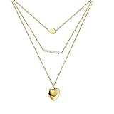 Modische 18 Karat vergoldete mehrschichtige Halskette mit Perlen, Liebe, mehrschichtige Halskette, flache runde Perlen, weibliche Schlüsselbeinkette für Frauen (Gold)