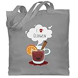 Shirtracer Skiurlaub Apres Ski - I love Glühwein glückliche Tasse - Unisize - Hellgrau - glühwein tasse - WM101 - Stoffbeutel aus Baumwolle Jutebeutel lange Henk