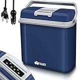 tillvex Kühlbox elektrisch 24L | Mini-Kühlschrank 230 V und 12 V für KFZ Auto Camping | kühlt & wärmt | ECO-Modus (Blau)