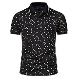Shirt Herren Basic Slim Fit Knopfleiste Kent-Kragen Herren T-Shirt Stretch Persönlichkeit Mode Druck Kurzarm Herren Freizeitshirt Sommer Business Herren Poloshirt F-Black 1 L