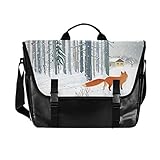 Hunihuni Messenger Bag Winter Forest Fox Canvas Laptop Aktentasche Umhängetasche für Herren mit Schultergurt Anzug für 15 Z
