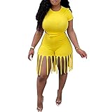 Zweiteilige Outfits für Frauen Sexy Clubwear Crop Top und Quaste Biker Shorts Set Plus Size Sommer Jogger Bodycon Sweatsuits - Gelb - X-Larg