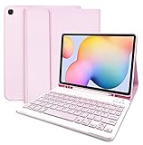 Hofsos Samsung Galaxy Tab S6 Lite Hülle mit Tastatur - Schutzhülle mit Pencil Halter Wireless Abnehmbare Tastatur (Deutsches QWERTZ) für Samsung Galaxy Tab S6 Lite 10.4 (P610/P615/P613/P619) (Rosa)