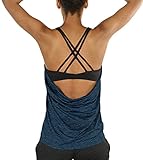 icyzone Damen Sport Yoga Top mit BH - 2 in 1 Fitness Shirt Cross Back BH Training Tanktop (M, Royal Blue)