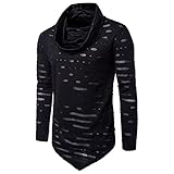 Pullovers Herren Regular Fit Hoher Kragen Loch T-Shirt Herren Unregelmäßiger Saum Persönlichkeit Langarm Shirt Herren Frühling Herbst Mode Einfarbig Lassig Shirt H