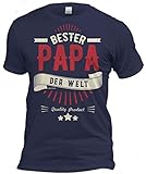Papa Geschenk T-Shirt Bester Papa der Welt mit Urkunde Herren Shirt für Väter Geburtstag Vatertag Farbe: Navy-b