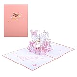 YngFfb YngFfb 3D Pop Up Grußkarten, Geburtstagskarte Pop Up, Rosa Schmetterling Blumenblüten Grußkarte Unterschrift Papier Wunderkarte für Valentinstag, Hochzeit, Jubiläum, Geburtstag