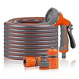 Gartenschlauch aus Gummi, 15,2 m x 1,27 cm, mit Düse, knickfester Wasserschlauch mit 3/4-Zoll-Schnellverbinder-Set für Haushaltsbewässerung und Waschen, mittlere Beanspruchung, 464 PSI