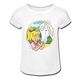 Spreadshirt Bibi Und Tina Streicheleinheiten Sabrina Mädchen T-Shirt mit Raffungen, L, Weiß