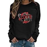 SUNNSEAN Damen Valentinstag Sweatshirt Langarmshirt Liebe Herzen Drucken Mode Bequem Casual Pulli Vintage Sweatshirt Oversized Tops Sweatjacke Jumper Ob