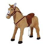 HOMCOM Reitpferd Spielpferd Plüschpferd Spielpferd für Kinder Stehpferd mit Sound Beige 85 x 28 x 60