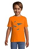 Minimalistic Paper Planes Vector Graphic Orange Colorful Kids T-Shirt 12 Year O