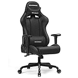 SONGMICS Gaming Stuhl, Bürostuhl, bis 150 kg belastbar, Schreibtischstuhl mit Lendenkissen, hoher Rückenlehne, breiter Sitzfläche, höhenverstellbar, ergonomisch, Kunstleder, schwarz RCG42B