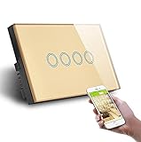 BANGHA Rolladenschalter 4 Gang Smart Switch WiFi APP. Steuerlampenschalter, Kristallglasschalter WIFI2.4G. Hz Rolladen Zeitschaltuhr (Color : Gold WiFi Switch)